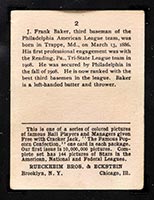 1914 E145 Cracker Jack #2 Frank “Home Run” Baker Philadelphia (American) - Back
