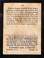 1914 E145 Cracker Jack #31 Charles Wagner Boston (American) - Back