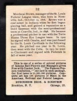 1914 E145 Cracker Jack #32 Mordecai Brown St. Louis (Federal) - Back