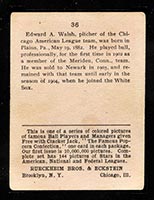 1914 E145 Cracker Jack #36 Ed Walsh Chicago (American) - Back