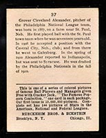 1914 E145 Cracker Jack #37 Grover Alexander Philadelphia (National) - Back