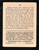 1914 E145 Cracker Jack #39 Charles Gandil Washington (American) - Back