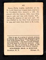 1914 E145 Cracker Jack #40 James Austin St. Louis (American) - Back