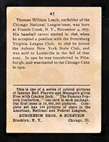 1914 E145 Cracker Jack #41 Thomas Leach Chicago (National) - Back