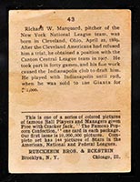 1914 E145 Cracker Jack #43 Richard Marquard New York (National) - Back