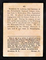 1914 E145 Cracker Jack #45 Fred Luderus Philadelphia (National) - Back