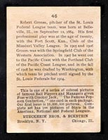 1914 E145 Cracker Jack #46 Bob Groom St. Louis (Federal) - Back
