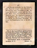 1914 E145 Cracker Jack #47 Josh Devore Philadelphia (National) - Back