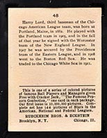1914 E145 Cracker Jack #48 Harry Lord Chicago (American) - Back