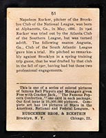 1914 E145 Cracker Jack #51 Napoleon Rucker Brooklyn (National) - Back