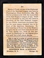 1914 E145 Cracker Jack #54 Martin O’Toole Pittsburgh (National) - Back