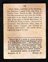 1914 E145 Cracker Jack #56 Clyde Milan Washington (American) - Back