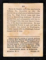 1914 E145 Cracker Jack #59 Harry Gessler Pittsburgh (Federal) - Back