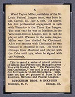 1914 E145 Cracker Jack #5 Ward Miller St. Louis (Federal) - Back