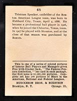 1914 E145 Cracker Jack #65 Tris Speaker Boston (American) - Back