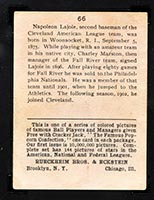 1914 E145 Cracker Jack #66 Nap Lajoie Cleveland (American) - Back