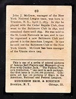 1914 E145 Cracker Jack #69 John McGraw New York (National) - Back