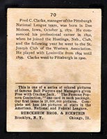 1914 E145 Cracker Jack #70 Fred Clarke Pittsburgh (National) - Back