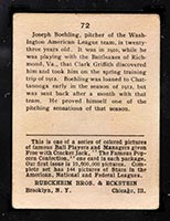 1914 E145 Cracker Jack #72 Joseph Boehling Washington (American) - Back