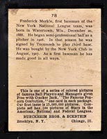 1914 E145 Cracker Jack #78 Fred Merkle New York (National) - Back