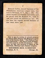 1914 E145 Cracker Jack #7 Edward Collins Philadelphia (American) - Back