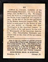 1914 E145 Cracker Jack #82 Clifford Cravath Philadelphia (National) - Back