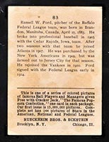 1914 E145 Cracker Jack #83 Russ Ford Buffalo (Federal) - Back