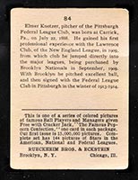 1914 E145 Cracker Jack #84 Elmer Knetzer Pittsburgh (Federal) - Back