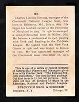 1914 E145 Cracker Jack #85 Charlie Herzog Cincinnati (National) - Back
