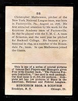 1914 E145 Cracker Jack #88 Christy Mathewson New York (National) - Back