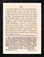 1914 E145 Cracker Jack #90 Frank Smith Baltimore (Federal) - Back