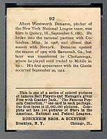 1914 E145 Cracker Jack #92 Al Demaree New York (National) - Back