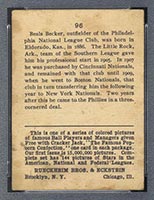 1914 E145 Cracker Jack #96 Beals Becker Philadelphia (National) - Back