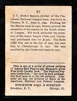 1914 E145 Cracker Jack #97 Rube Benton Cincinnati (National) - Back