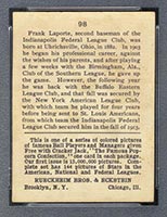 1914 E145 Cracker Jack #98 Frank LaPorte Indianapolis (Federal) - Back