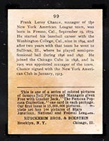 1914 E145 Cracker Jack #99 Frank Chance New York (American) - Back