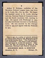 1914 E145 Cracker Jack #9 Artie Hoffman (Hofman) Brooklyn (Federal) - Back