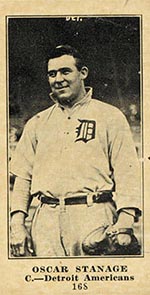 1915-1916 M101-4 Sporting News #168 Oscar Stanage (portrait to thighs) Detroit (American)