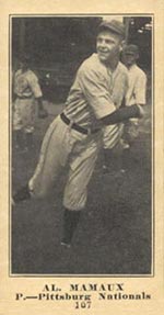1915-1916 M101-5 Sporting News #107 Al. Mamaux Pittsburg (National)