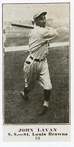 1915-1916 M101-5 Sporting News #97 John Lavan (correct spelling) St. Louis Browns
