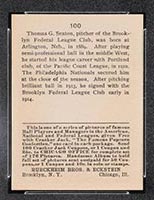 1915 E145-2 Cracker Jack #100 Thomas Seaton Brooklyn (Federal) - Back