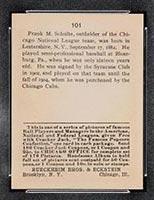 1915 E145-2 Cracker Jack #101 Frank Schulte Chicago (National) - Back