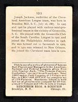 1915 E145-2 Cracker Jack #103 “Shoeless” Joe Jackson Cleveland (American) - Back