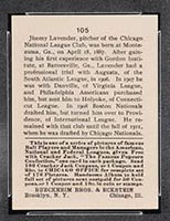 1915 E145-2 Cracker Jack #105 Jimmy Lavender Chicago (National) - Back