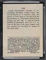 1915 E145-2 Cracker Jack #106 Joe Birmingham Cleveland (American) - Back