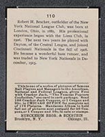 1915 E145-2 Cracker Jack #110 Bob Bescher New York (National) - Back