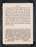1915 E145-2 Cracker Jack #114 George Moriarity (Moriarty) Detroit (American) - Back