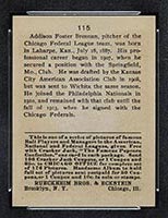 1915 E145-2 Cracker Jack #115 Addison Brennan Chicago (Federal) - Back