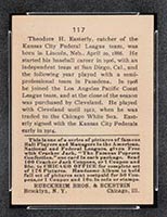 1915 E145-2 Cracker Jack #117 Theodore Easterly Kansas City (Federal) - Back