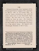 1915 E145-2 Cracker Jack #118 Edward Konetchy Pittsburgh (National) - Back